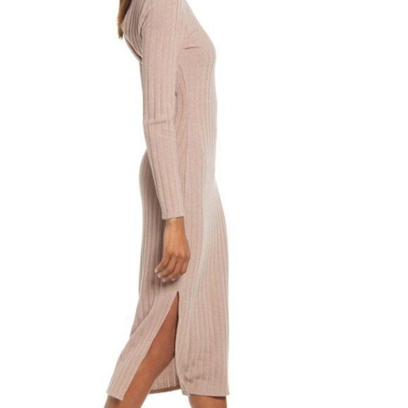 NWT Floret Studios Twist Back Long Sleeve Ribbed Sweater Dress, Mocha, Sz Medium - Picture 2 of 14